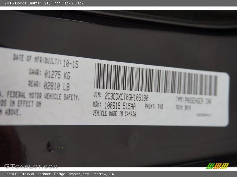 Pitch Black / Black 2016 Dodge Charger R/T