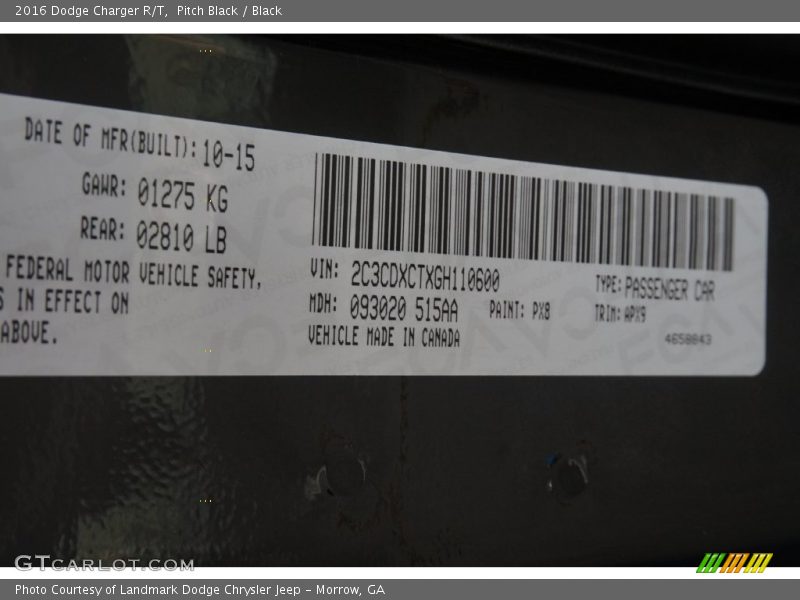 Pitch Black / Black 2016 Dodge Charger R/T