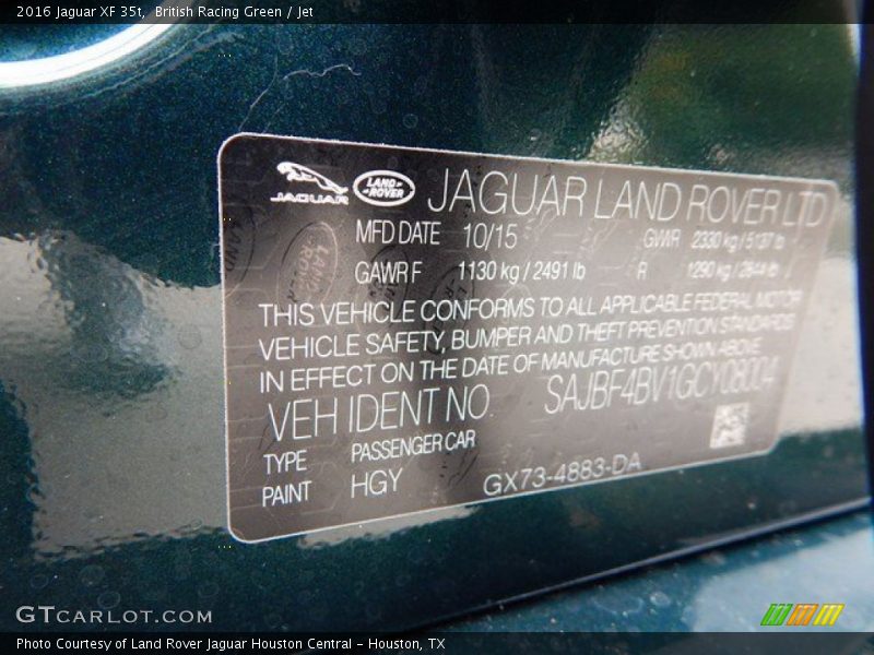 2016 XF 35t British Racing Green Color Code HGY