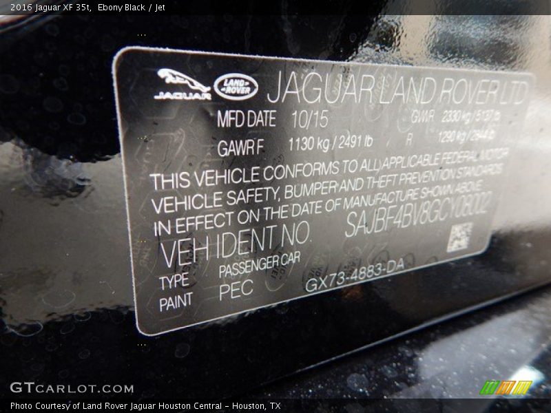 Ebony Black / Jet 2016 Jaguar XF 35t