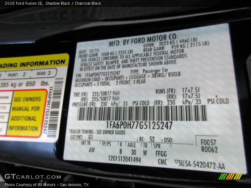 Shadow Black / Charcoal Black 2016 Ford Fusion SE