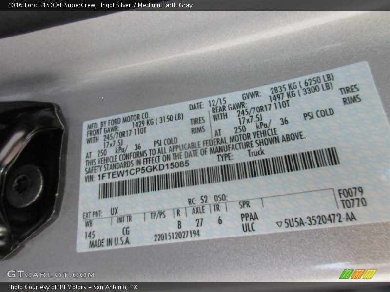 Ingot Silver / Medium Earth Gray 2016 Ford F150 XL SuperCrew
