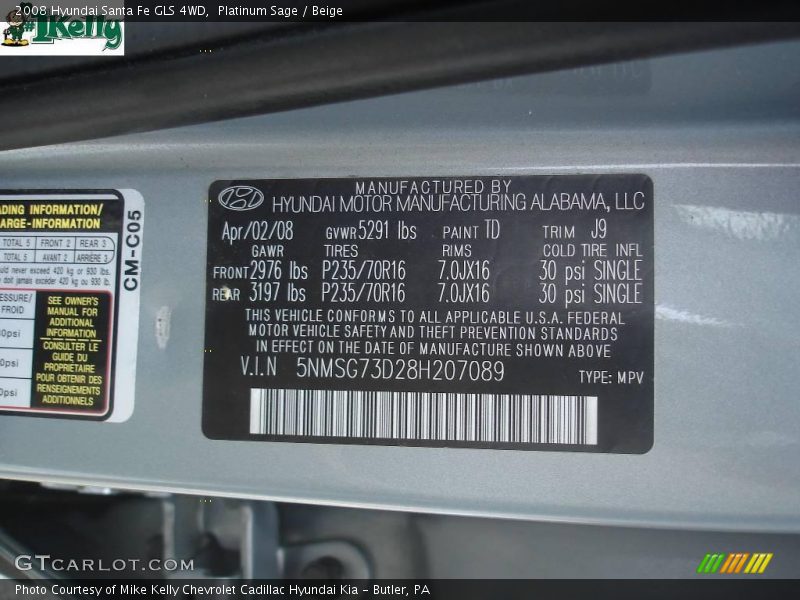 Platinum Sage / Beige 2008 Hyundai Santa Fe GLS 4WD