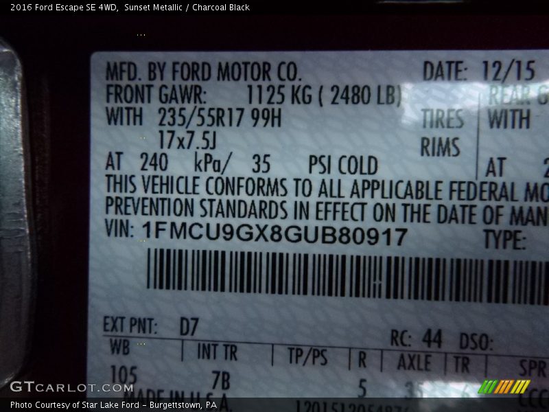Sunset Metallic / Charcoal Black 2016 Ford Escape SE 4WD