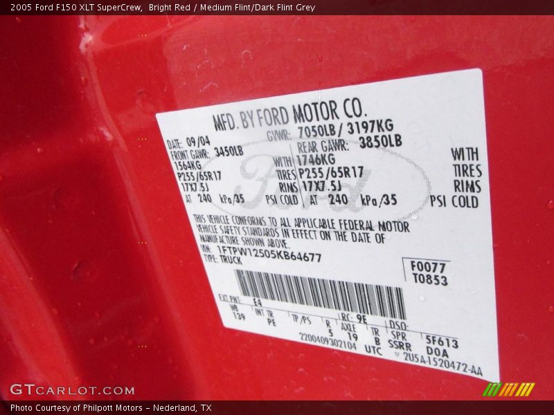 Bright Red / Medium Flint/Dark Flint Grey 2005 Ford F150 XLT SuperCrew