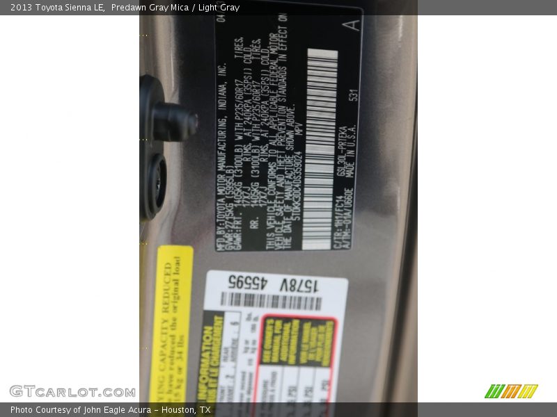 Predawn Gray Mica / Light Gray 2013 Toyota Sienna LE