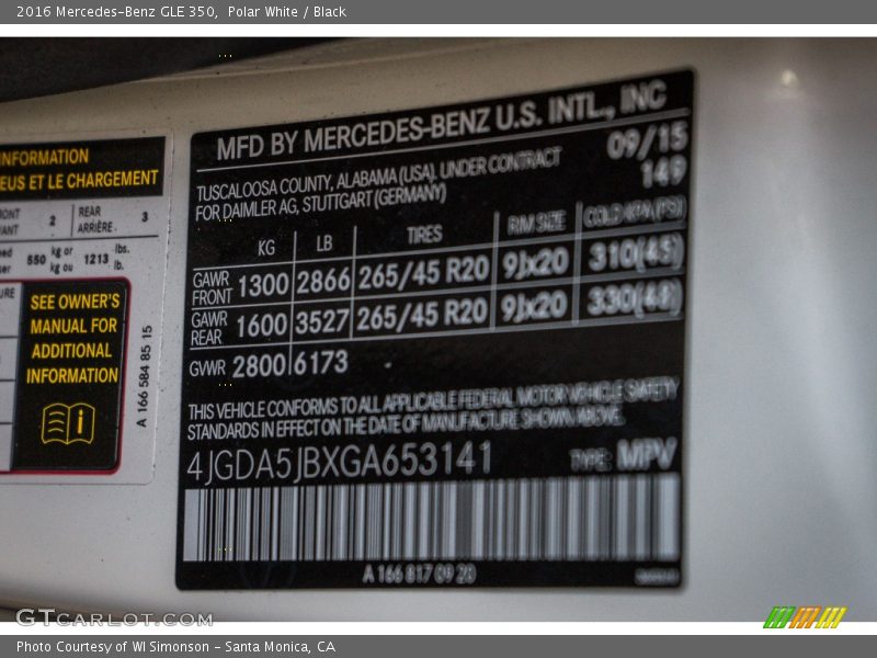 Polar White / Black 2016 Mercedes-Benz GLE 350