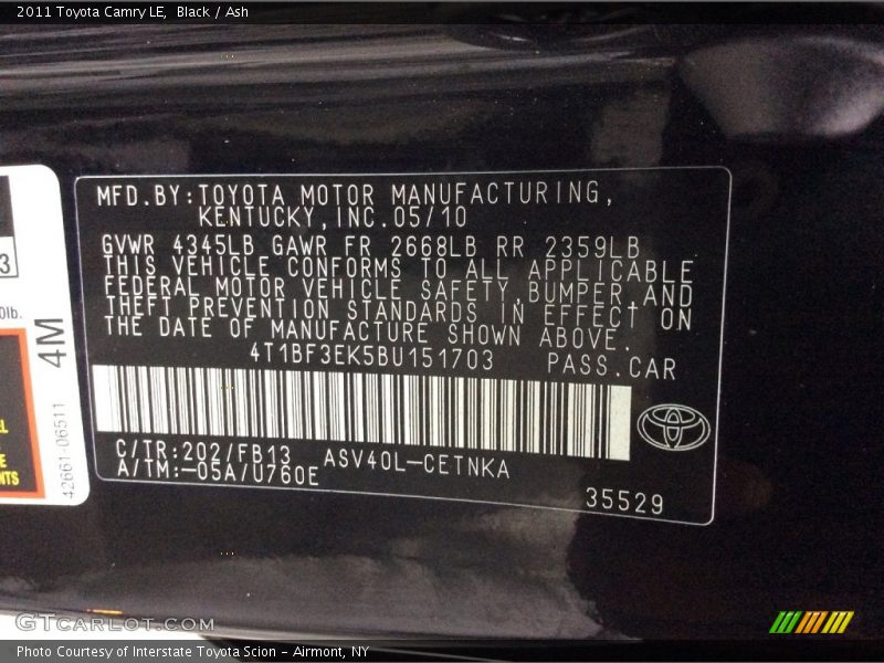 Black / Ash 2011 Toyota Camry LE