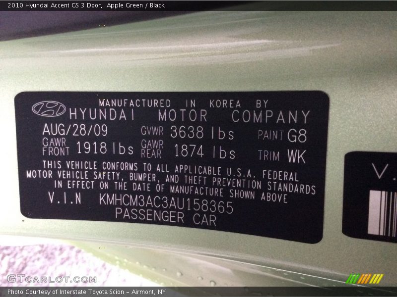 Apple Green / Black 2010 Hyundai Accent GS 3 Door