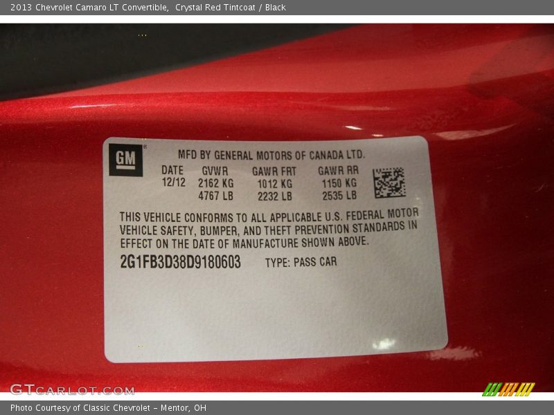 Crystal Red Tintcoat / Black 2013 Chevrolet Camaro LT Convertible