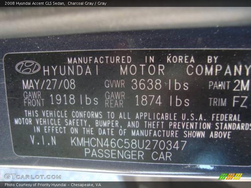 Charcoal Gray / Gray 2008 Hyundai Accent GLS Sedan