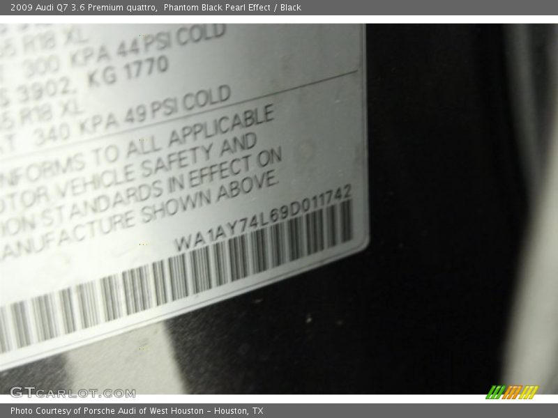 Phantom Black Pearl Effect / Black 2009 Audi Q7 3.6 Premium quattro