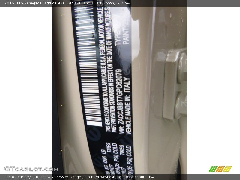 Mojave Sand / Bark Brown/Ski Grey 2016 Jeep Renegade Latitude 4x4