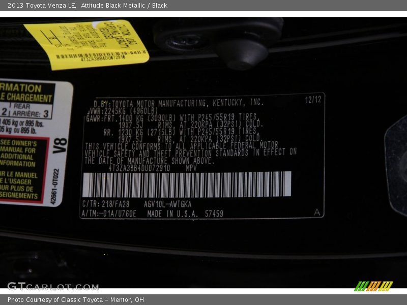 Attitude Black Metallic / Black 2013 Toyota Venza LE