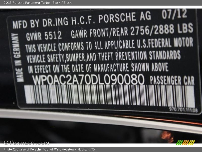 Black / Black 2013 Porsche Panamera Turbo