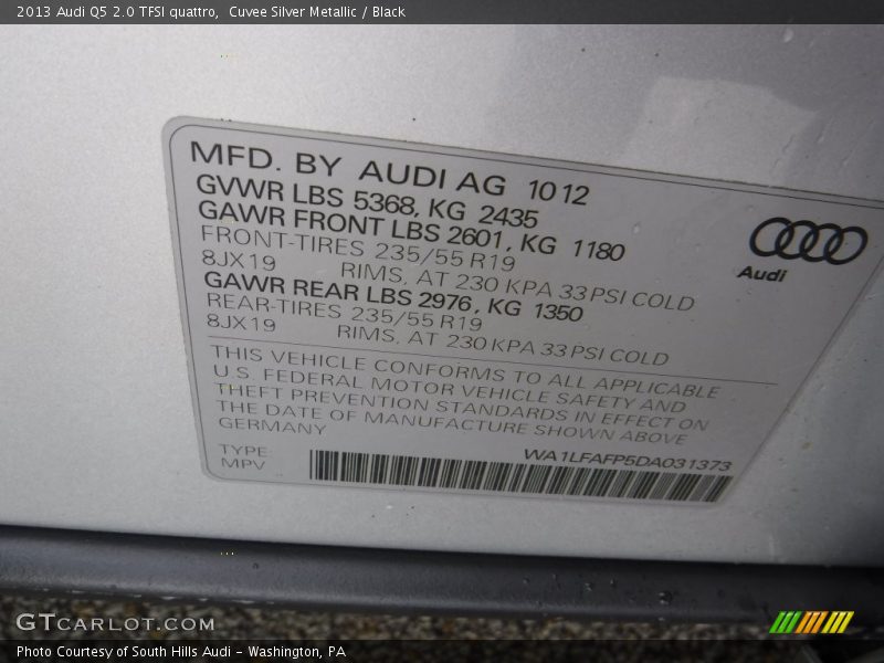 Cuvee Silver Metallic / Black 2013 Audi Q5 2.0 TFSI quattro