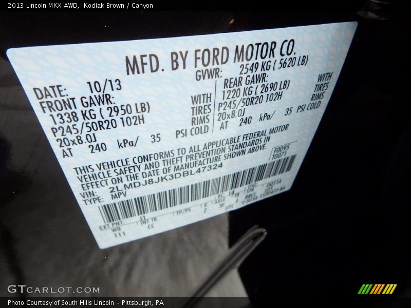 Kodiak Brown / Canyon 2013 Lincoln MKX AWD