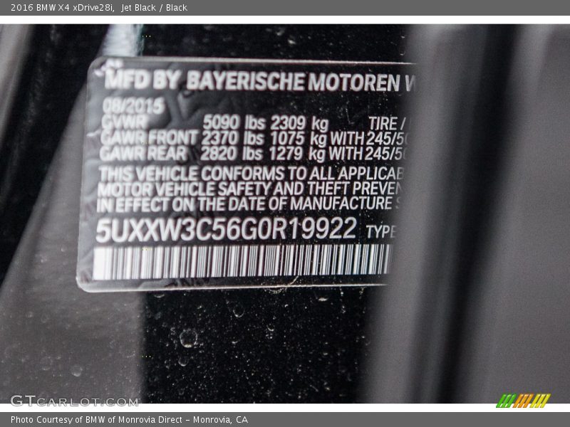 Jet Black / Black 2016 BMW X4 xDrive28i