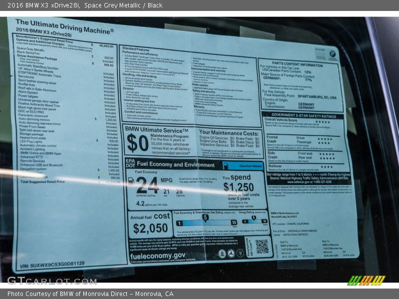 Space Grey Metallic / Black 2016 BMW X3 xDrive28i