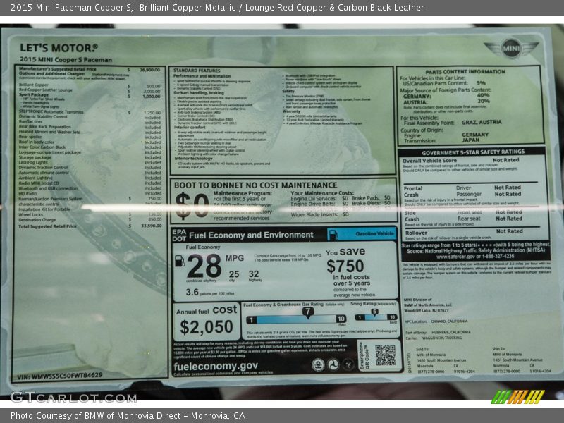 Brilliant Copper Metallic / Lounge Red Copper & Carbon Black Leather 2015 Mini Paceman Cooper S
