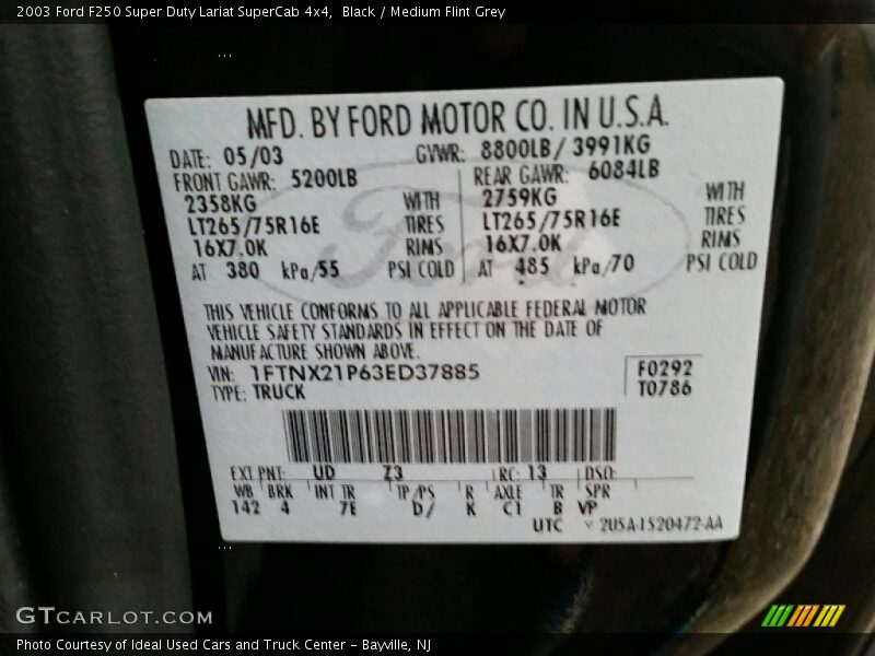 Black / Medium Flint Grey 2003 Ford F250 Super Duty Lariat SuperCab 4x4