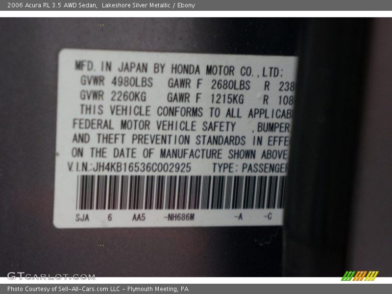 Lakeshore Silver Metallic / Ebony 2006 Acura RL 3.5 AWD Sedan