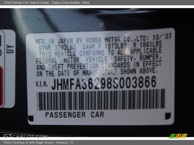 Galaxy Gray Metallic / Blue 2008 Honda Civic Hybrid Sedan