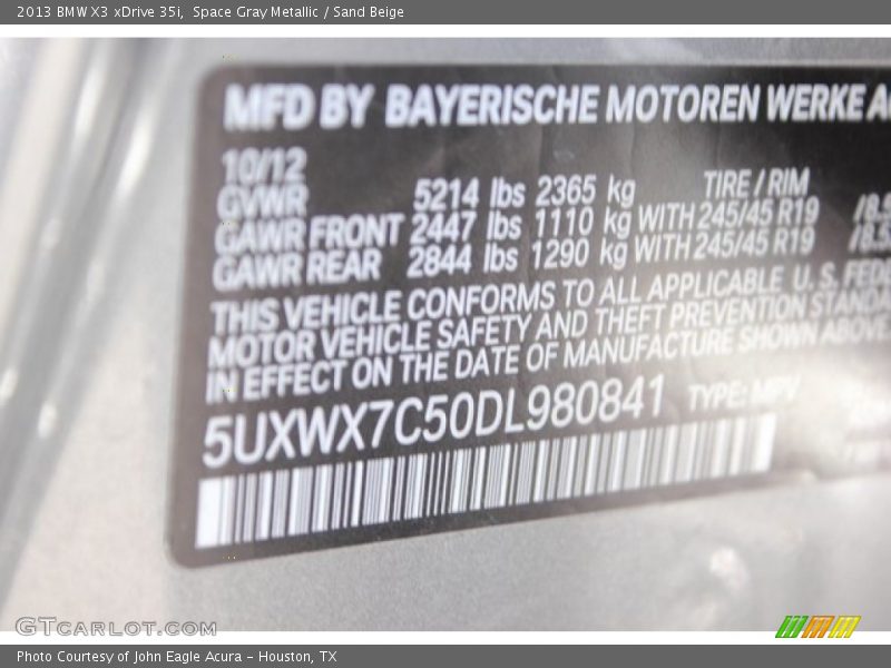 Space Gray Metallic / Sand Beige 2013 BMW X3 xDrive 35i