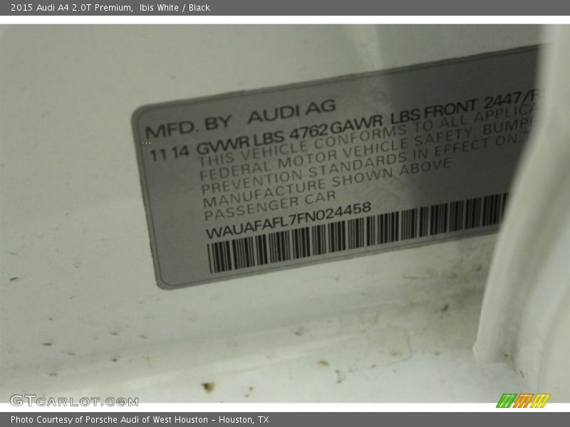 Ibis White / Black 2015 Audi A4 2.0T Premium