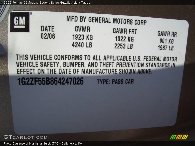 Sedona Beige Metallic / Light Taupe 2006 Pontiac G6 Sedan