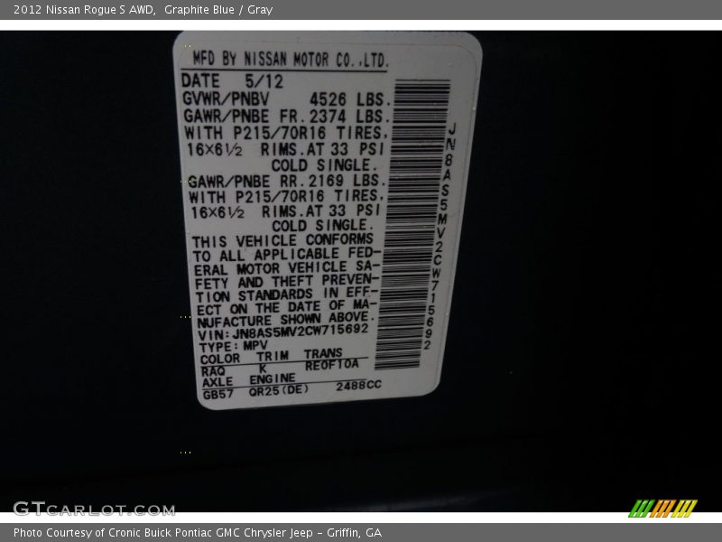 Graphite Blue / Gray 2012 Nissan Rogue S AWD