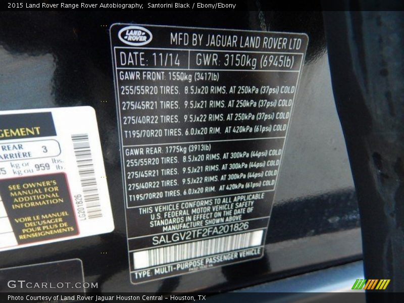 Santorini Black / Ebony/Ebony 2015 Land Rover Range Rover Autobiography