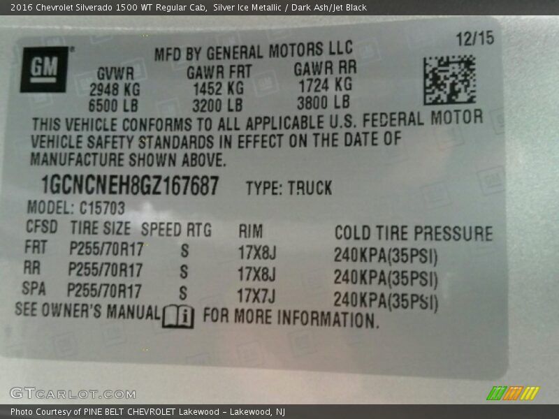 Silver Ice Metallic / Dark Ash/Jet Black 2016 Chevrolet Silverado 1500 WT Regular Cab