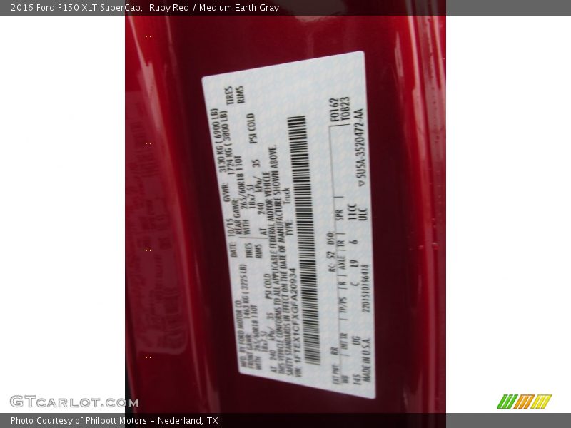 2016 F150 XLT SuperCab Ruby Red Color Code RR
