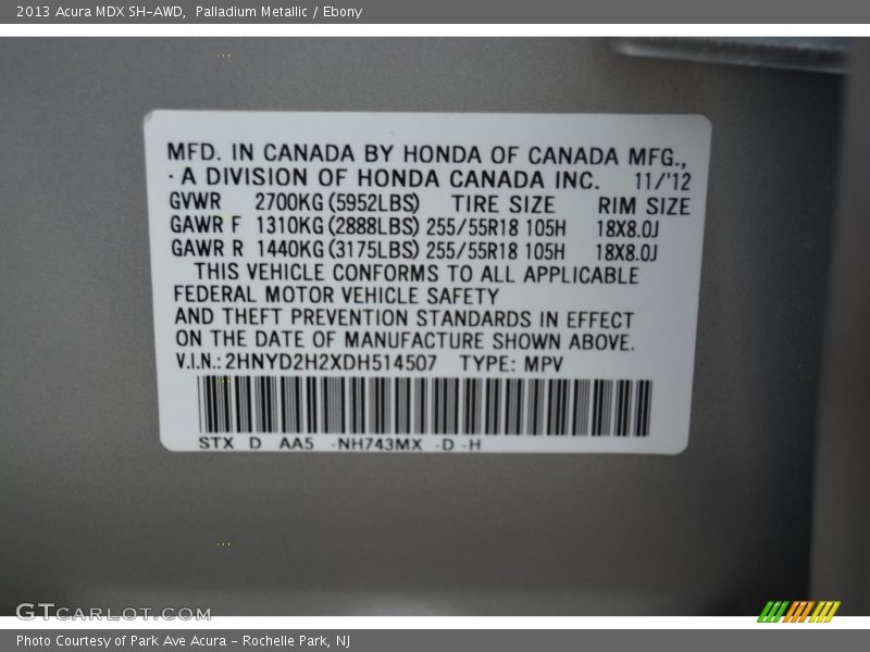 Palladium Metallic / Ebony 2013 Acura MDX SH-AWD