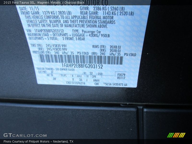 Magnetic Metallic / Charcoal Black 2015 Ford Taurus SEL