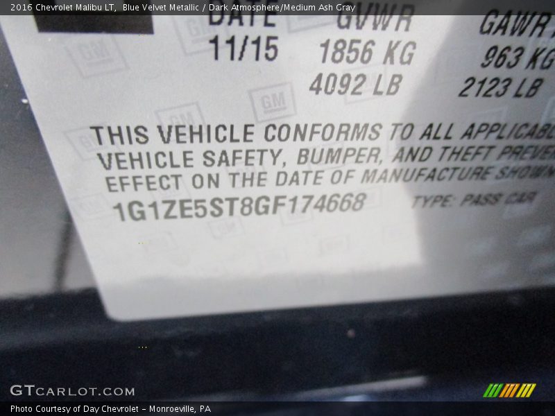 Blue Velvet Metallic / Dark Atmosphere/Medium Ash Gray 2016 Chevrolet Malibu LT
