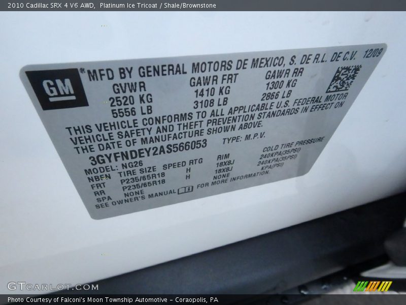 Platinum Ice Tricoat / Shale/Brownstone 2010 Cadillac SRX 4 V6 AWD