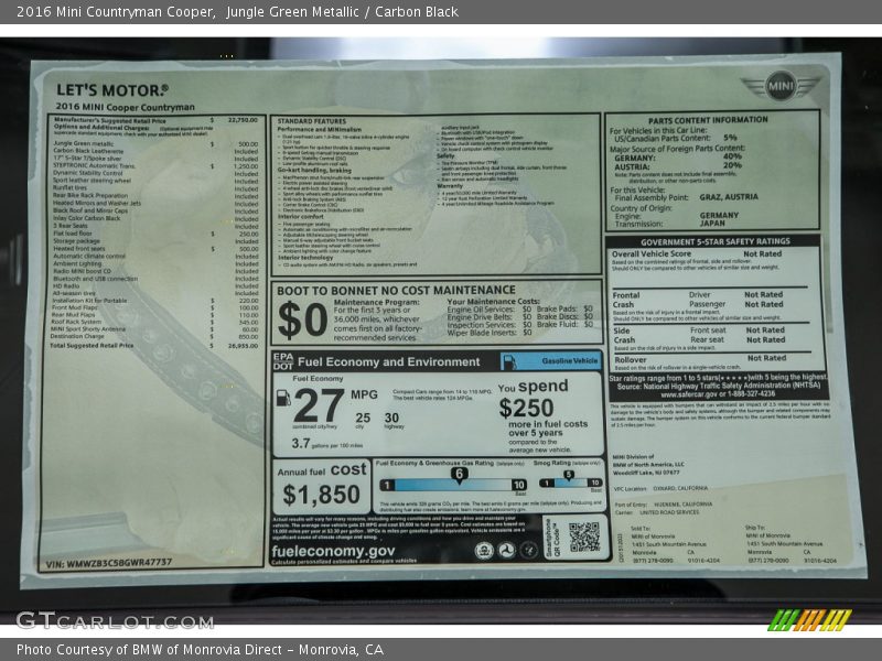 Jungle Green Metallic / Carbon Black 2016 Mini Countryman Cooper
