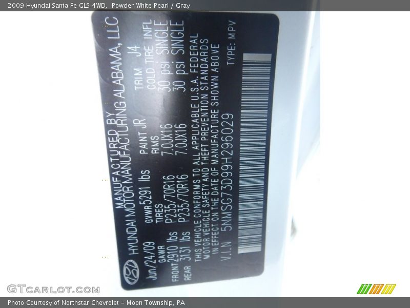 Powder White Pearl / Gray 2009 Hyundai Santa Fe GLS 4WD