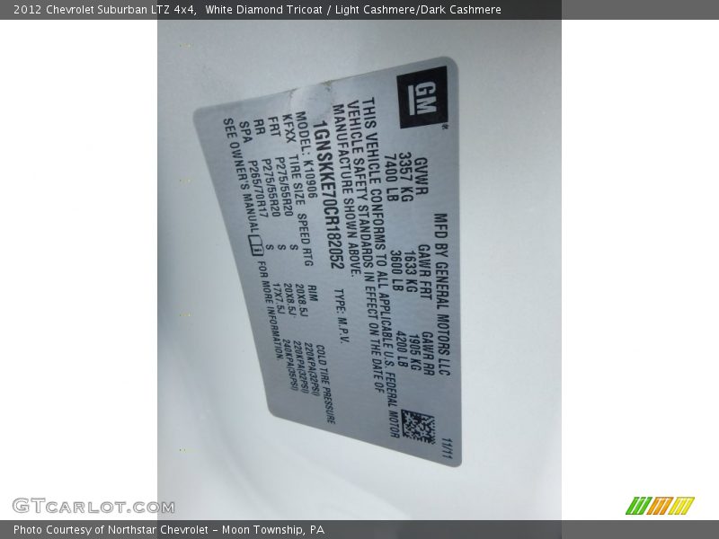 White Diamond Tricoat / Light Cashmere/Dark Cashmere 2012 Chevrolet Suburban LTZ 4x4