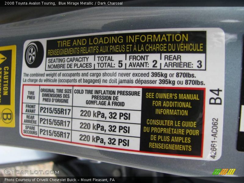 Blue Mirage Metallic / Dark Charcoal 2008 Toyota Avalon Touring