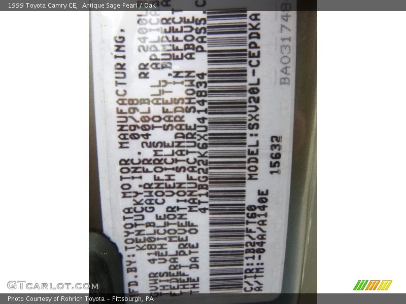 Antique Sage Pearl / Oak 1999 Toyota Camry CE