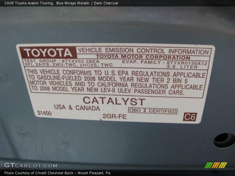 Blue Mirage Metallic / Dark Charcoal 2008 Toyota Avalon Touring