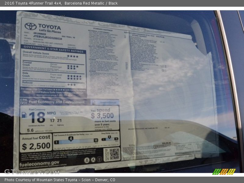 Barcelona Red Metallic / Black 2016 Toyota 4Runner Trail 4x4
