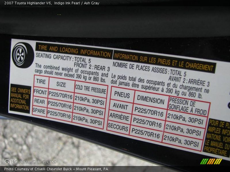 Indigo Ink Pearl / Ash Gray 2007 Toyota Highlander V6