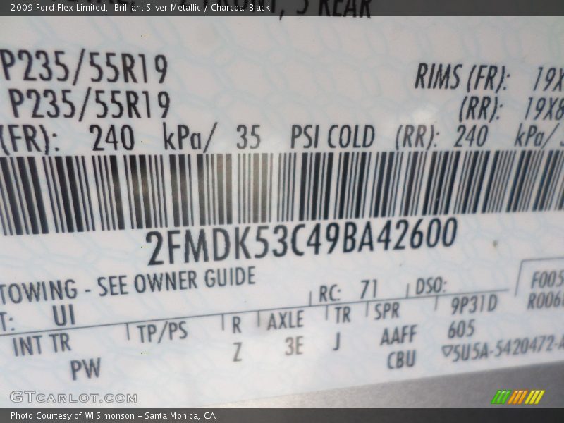 Brilliant Silver Metallic / Charcoal Black 2009 Ford Flex Limited