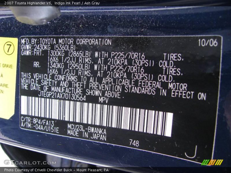 Indigo Ink Pearl / Ash Gray 2007 Toyota Highlander V6