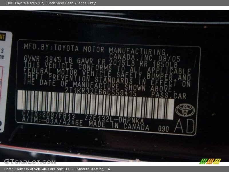 Black Sand Pearl / Stone Gray 2006 Toyota Matrix XR