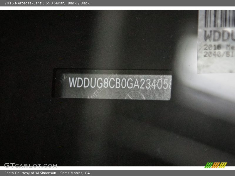 Black / Black 2016 Mercedes-Benz S 550 Sedan